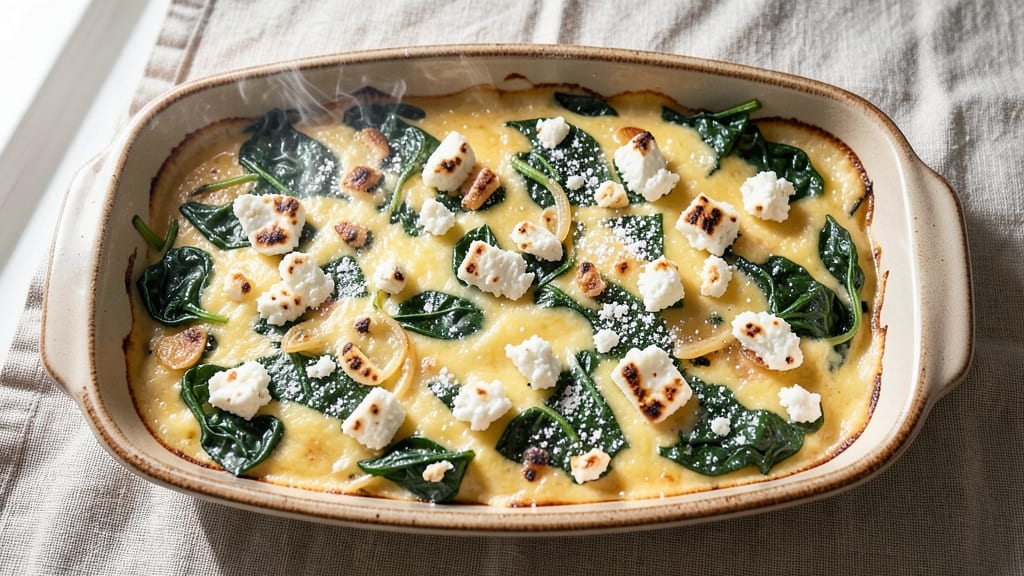 Spinach Feta Egg Casserole Recipe: Cheesy Fluffy Layers Ready in One Dish