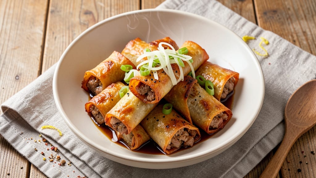 Spring Roll Egg Roll Recipe: Crispy Wonton Shells Filled With Scallion Pan-Fried Goodness