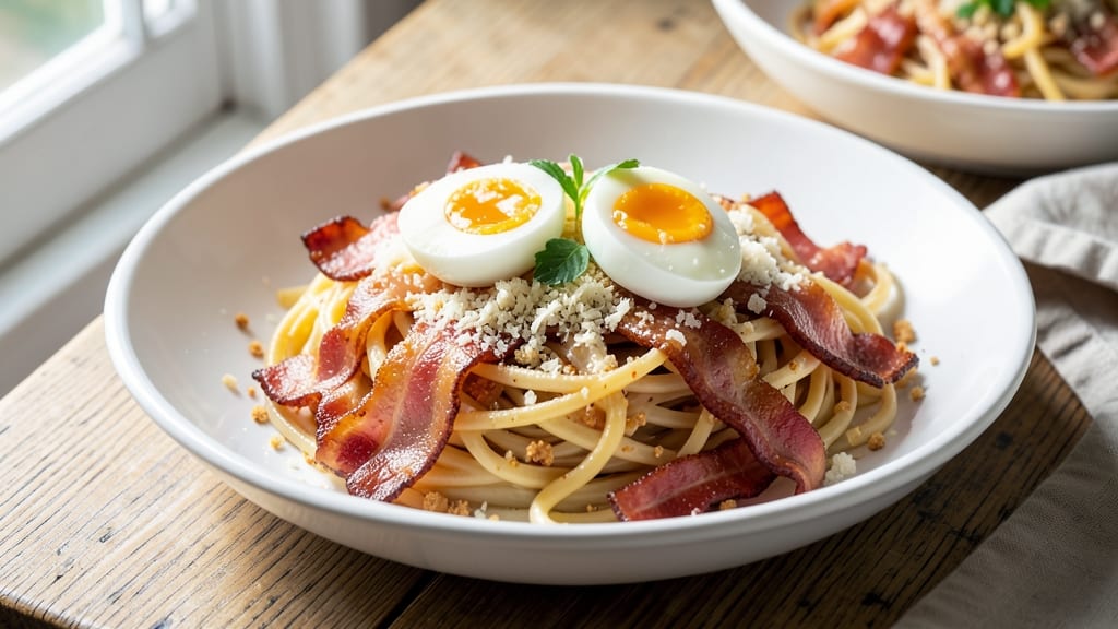 Bacon and Egg Spaghetti Recipe: Smoky Crunch With Runny Yolk Magic