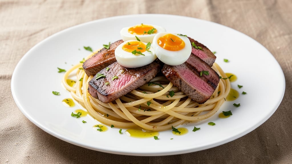 Tuna Egg Pasta Recipe: Silky Poached Eggs Over Al Dente Noodles