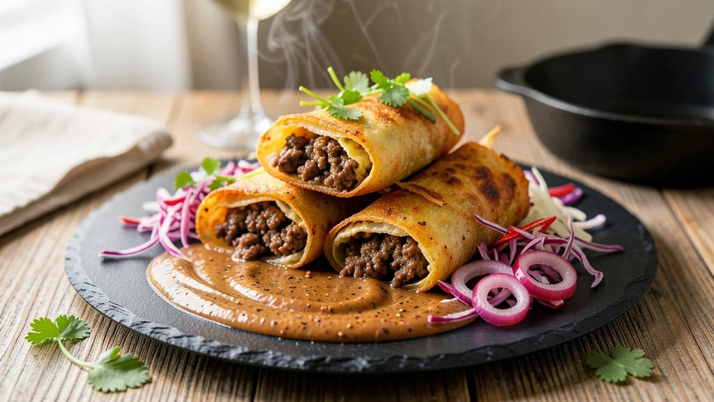 Taco Egg Rolls Recipe With Ground Beef: Crispy Tortilla Hugging Spicy Filling