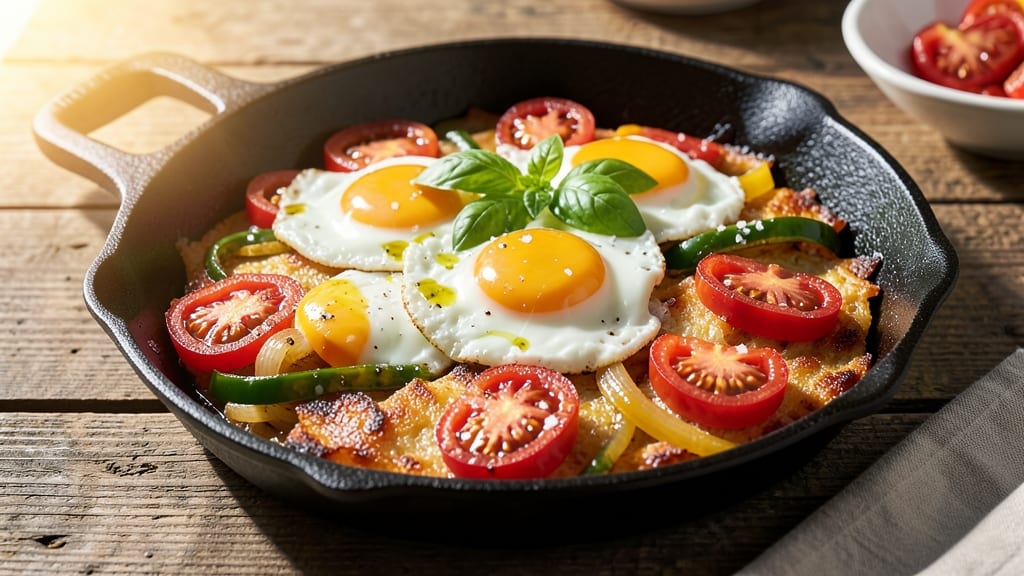 Tomato Egg Skillet Recipe: Crispy Hash Browns and Runny Yolk Magic