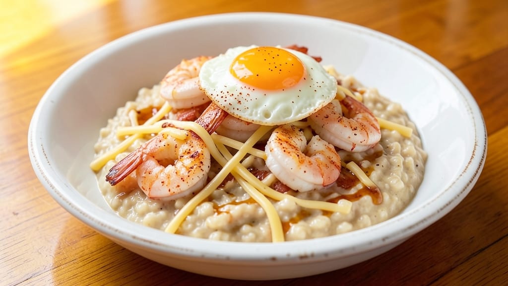 Another Broken Egg Shrimp and Grits Copycat Recipe: Smoky Cheddar Crunch and Buttery Poached Eggs